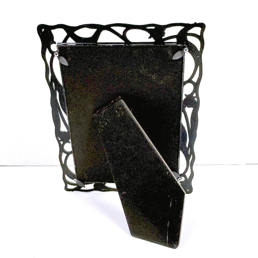 Vtg Art Nouveau Revival Floral Photo Frame Pewter Fairy Gothic Iris Floral Vine